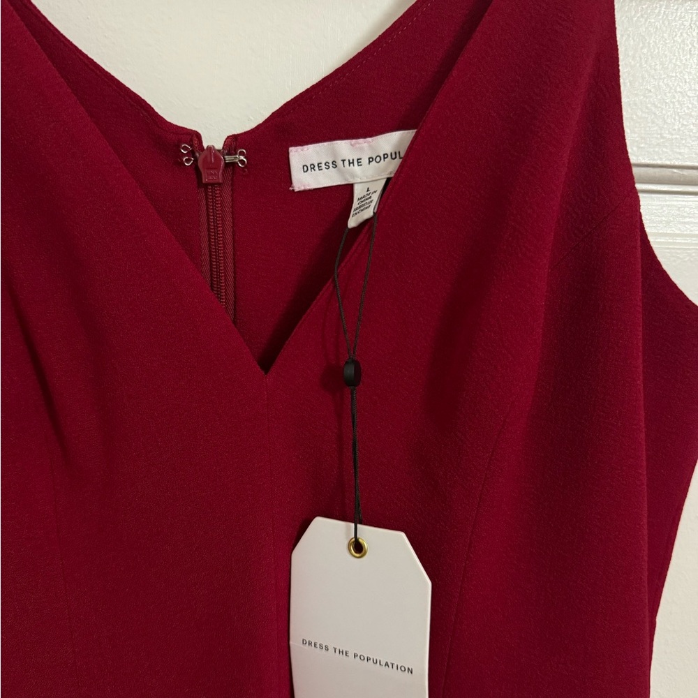 Dress the Population V-neck Deep Red Evening Dress